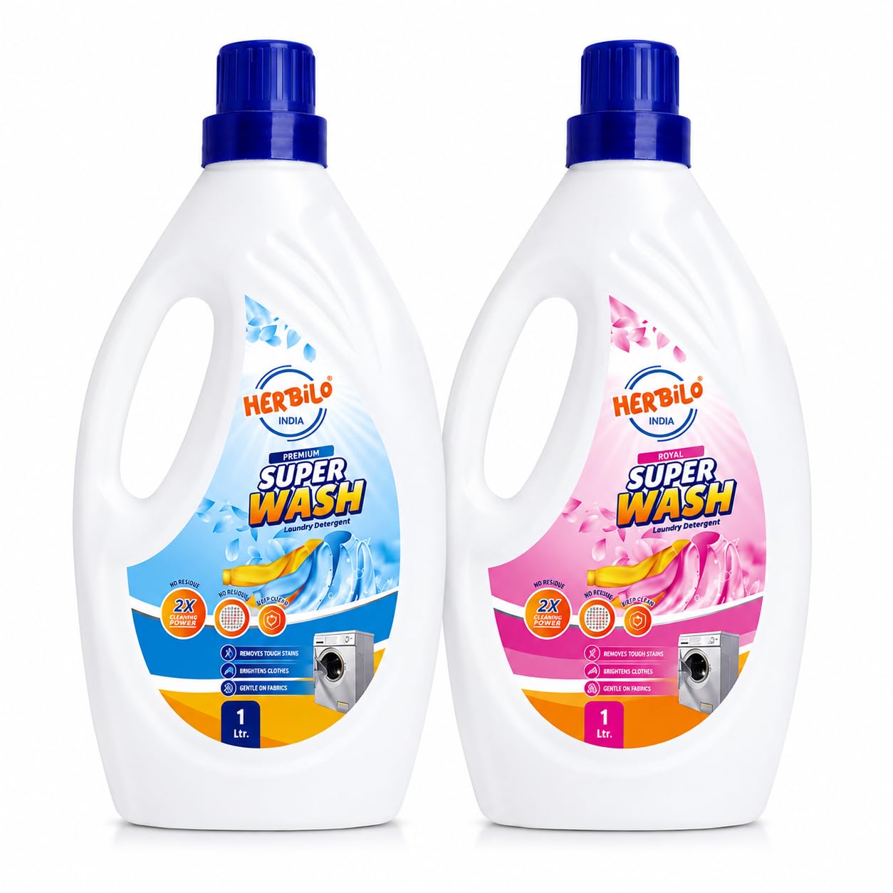 India Super Wash Liquid Laundry Detergent, 1 Ltr, Pack of 2 | 2X Cleaning Power, Removes Tough Stains, Gentle on Fabrics, Machine & Hand Wash, Long Lasting Fragrance-image-0
