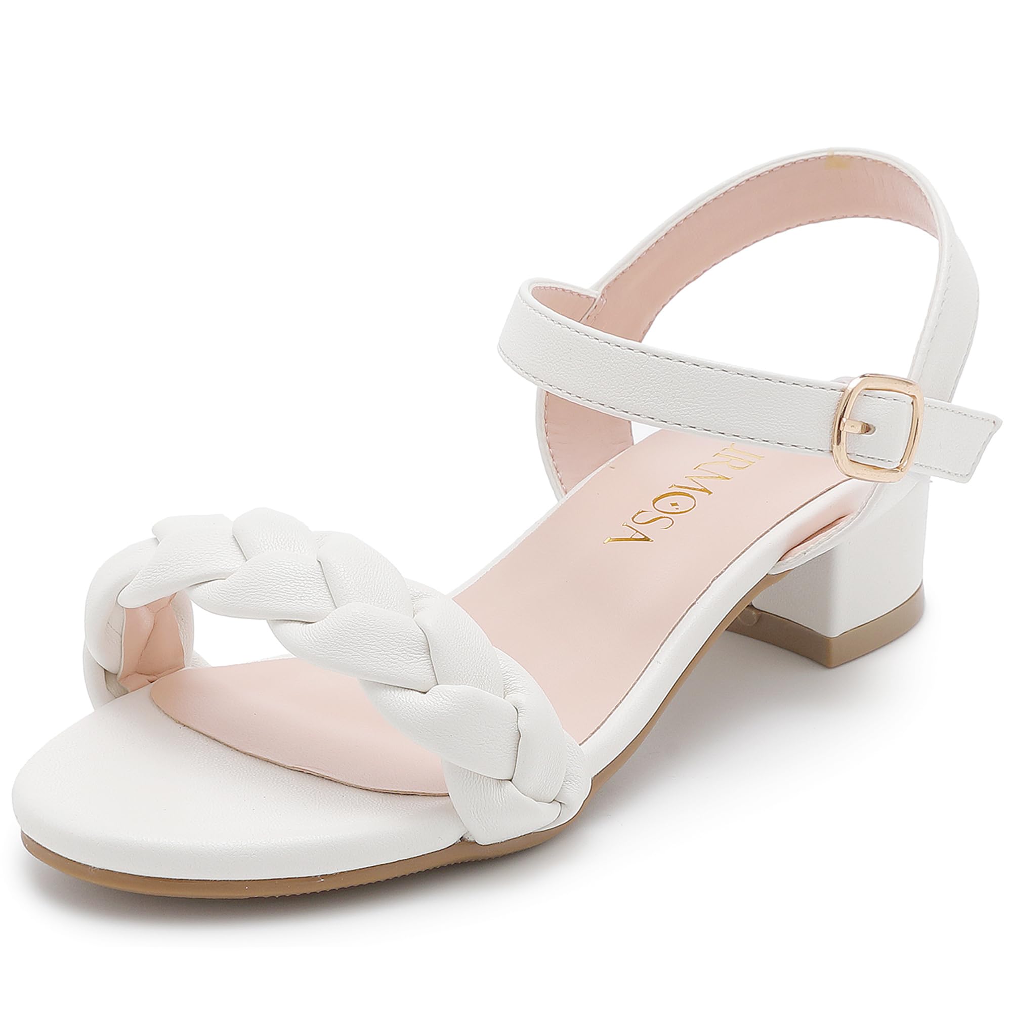 LAURMOSAGirls Sandals Kids Heels Open Toe Ankle Strap Dress Shoes Flower Wedding Party for Toddler Little Big Kid