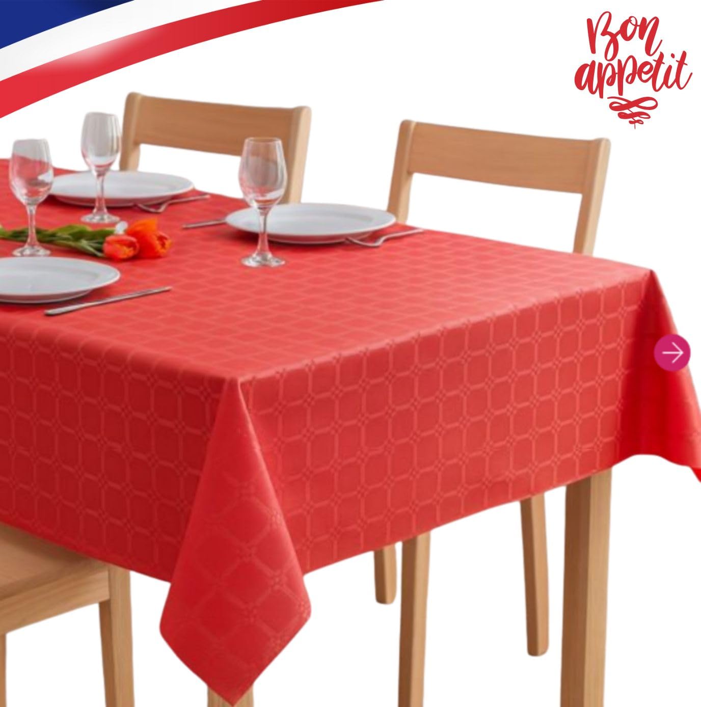 Mantel de papel rojo desechable | Kit Pro de 2 rollos de 25 m = 50 m (166 cubiertos) | Ancho 1,18 m | Papel Damasco Detergente | Efectos luminosos | Mantel rojo elegante grandes mesas