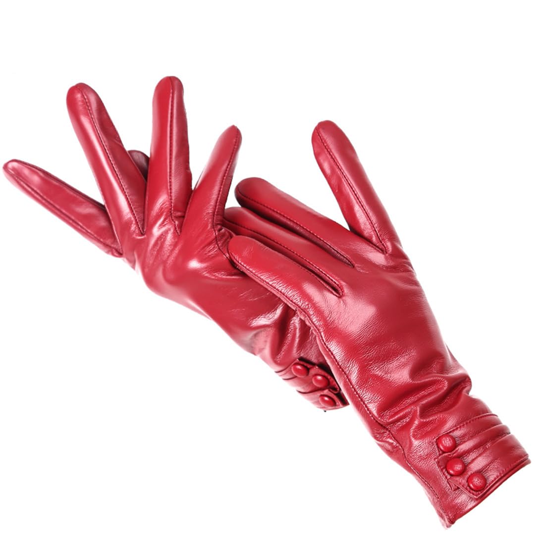 Yeuyyben Guanti Guanti In Pelle Da Donna Con Design A Tre Bottoni Pieghettati Guanti Invernali Da Donna Caldi Guanti Da Donna