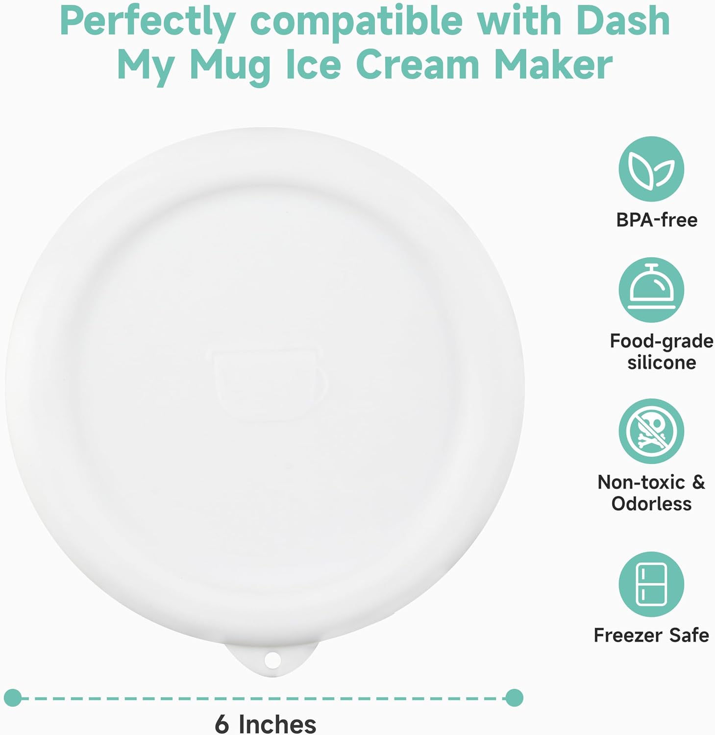 Luvcosy 1 Pack Silicone Lid Compatible with Dash Ice Cream Maker Mug, Reusable Silicone Bowl Cover for Ice Cream Storage Food-grade Freezer Bowl Lid, Freezer Dishwasher Safe, White (Bowl NOT Included)