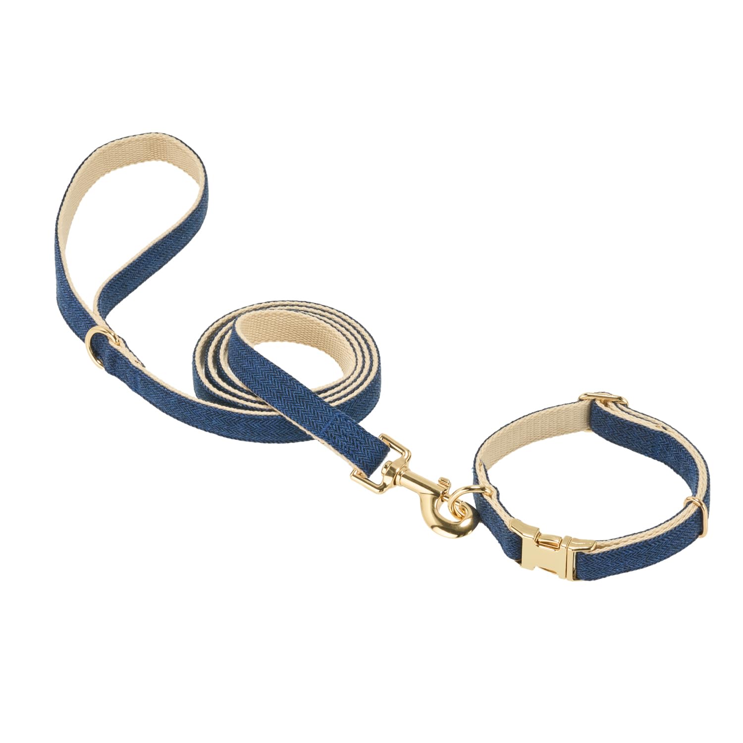 YUDOTE Tweed Dog Collar and Lead Set,Metal Buckle,Adjustable Durable Cotton Puppy Collar and Lead for Wedding Dog Wear Dogs Neck 25-38cm,Lead 1.5 * 150cm Navy Blue