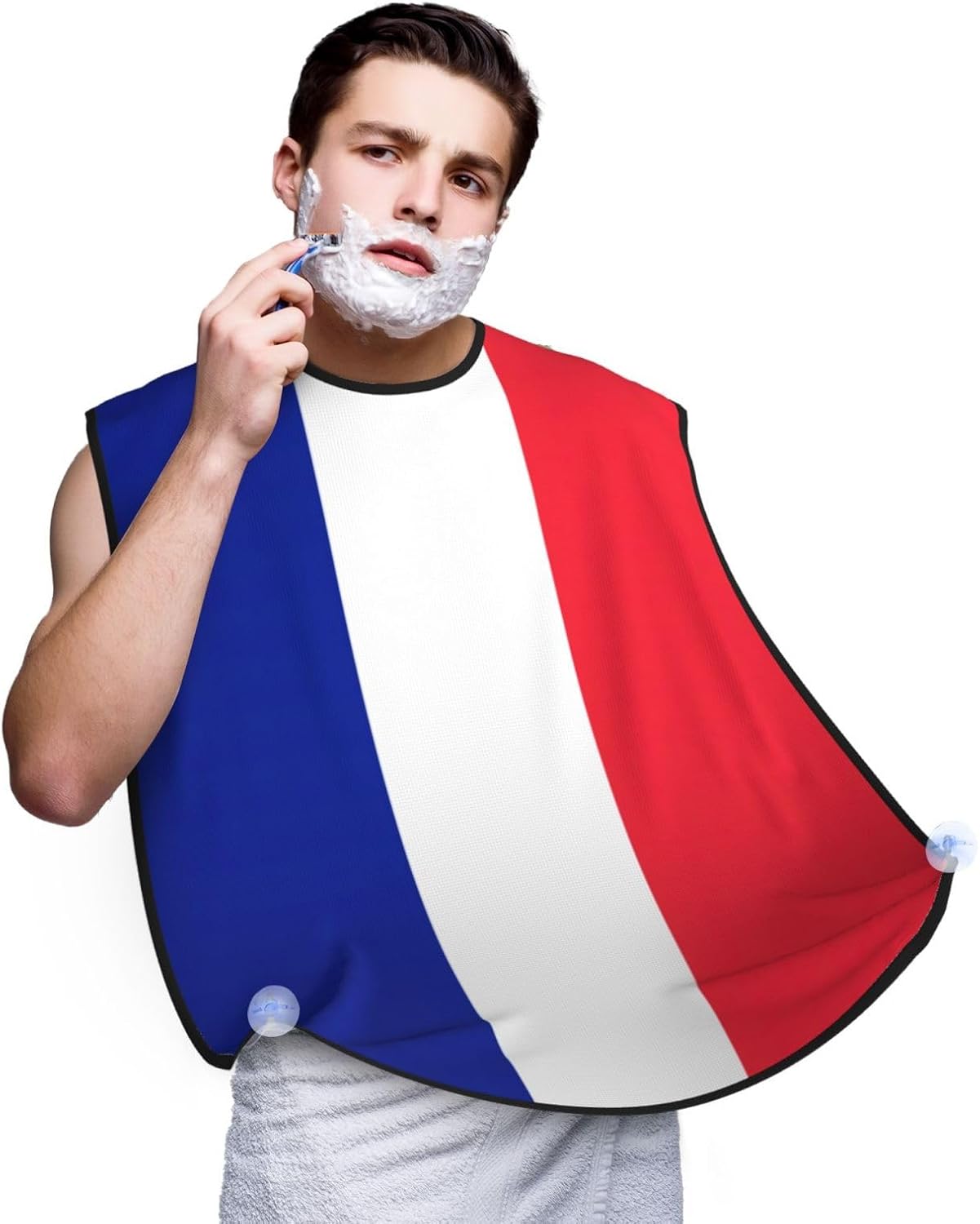 French Flag Print Beard Bib Apron For Men, Beard Hair Catcher For Men Shaving Trimming,Beard Cape Cloth, Black