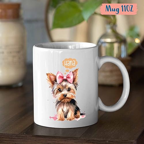 Miniatura 4 de Yorkie - Taza de café con nombre, regalo de cara de perro para amantes de los perros, taza de té Yorkie personalizada, taza de retrato Yorkie,