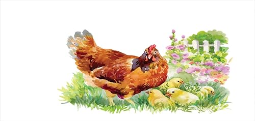 Miniatura 4 de Lunarable Hucha de pollo, gallina Aquerelle y sus polluelos en un jardín con vallas blancas y flores rosa pálido, caja de dinero de cerámica para