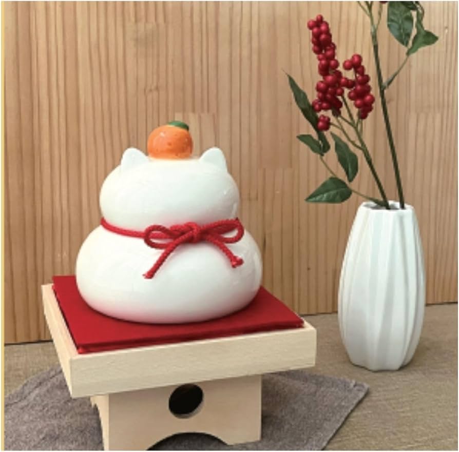 Amazon.co.jp: デコレコーポレーション 陶器の猫鏡餅 ホワイト S DK