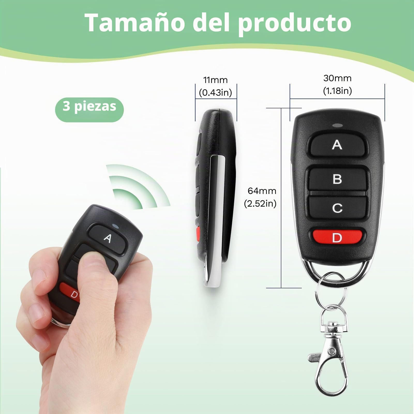 Mando Garaje Universal 433Mhz 3 Pcs Mando a Distancia Puerta Garaje Clonador de 4 Botones Alcance de 50 Metros Duplicador Código Fijo Compatible con 2260, 2262, PT2264, 5326, 2240,1527