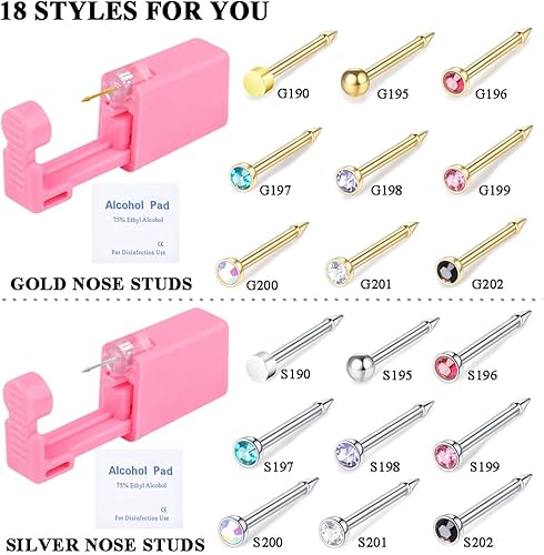 Miniatura 2 de Vessantara Kit de perforación de nariz, 6 piezas desechables de pistola de perforación de nariz con herramientas de perforación de nariz