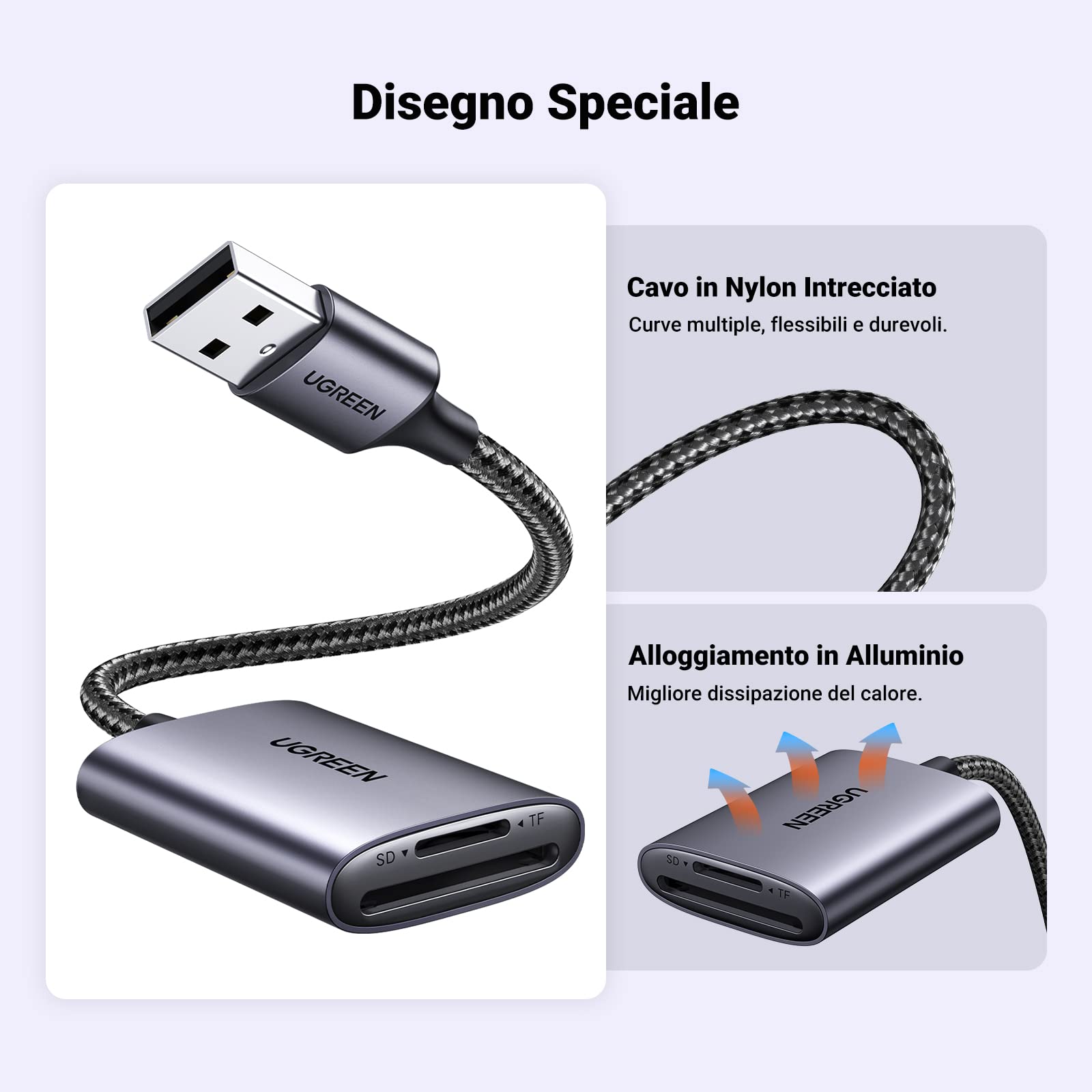 UGREEN USB 3.0 Lettore di Schede SD/TF, Adattatore SD Micro SD USB 3.0 in Allumino, 5 Gbps Card Reader USB 3.0 Compatibile con MacBook PRO 2023 M2, MacBook Air M2/M1, iMac 2021, ASUS, HP, Acer