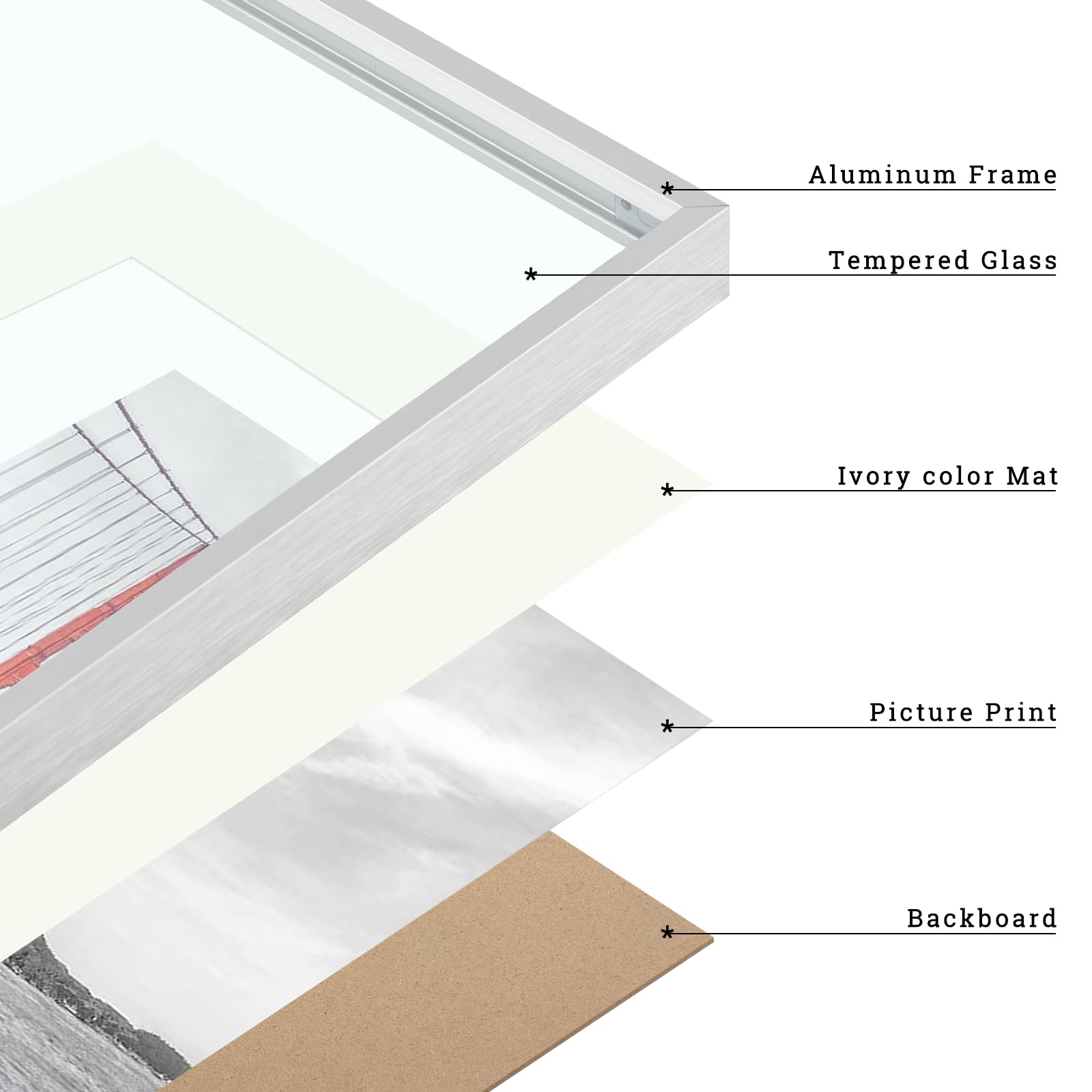 Frametory, 11x14 Aluminum Photo Frame with Ivory Color Mat for 8x10 Picture & Real Glass - Image 4