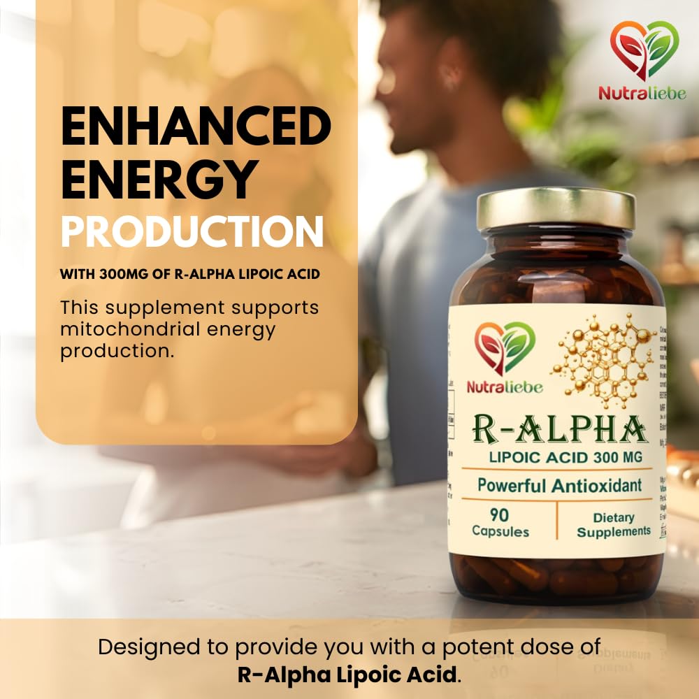 NutraLiebe R-Alpha Lipoic Acid (Thiotic Acid) 300mg - High Potency, Non-GMO, Antioxidant Support, 90 Capsules - Image 2 thumbnail
