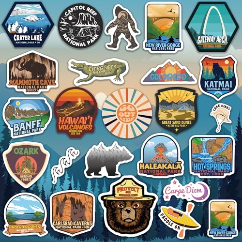 Image of 156 Pcs National Parks Sticker Pack, Outdoor Nature Camping Hiking Inspired Waterproof Vinyl Decals for Water Bottles Laptop Car, Mountains Travel Adventure Parks Stickers
