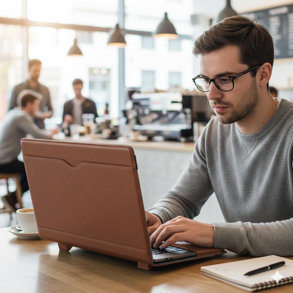 TYTX Laptop Case for MacBook Pro 16 Inch Leather Case 2021-2026 M5 A3428 A3429 M4 A3403 A3186 M3 A2991 M2 A2780 M1 A2485 Protective Folio Book Cover with Vents and Stand Function, Dark Brown