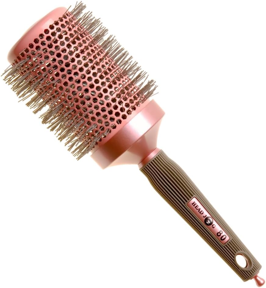 Head Jog 80 Pink Radial Brush. Ceramic Coating Barrel with Ionic Bristle & Rubber Handle. Lightweight & Durable Hair Brush for Hairdressing. Reduce Frizz for Healthy Looking Hair. (60mm)