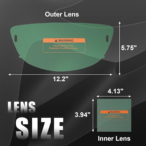 AZZUNO Large Viewing 5Pcs 12.20 x 5.75 Outer Lens and 2Pcs 3.94 x 4.13 Inner Lens for AZNH-1098 Welding Helmet