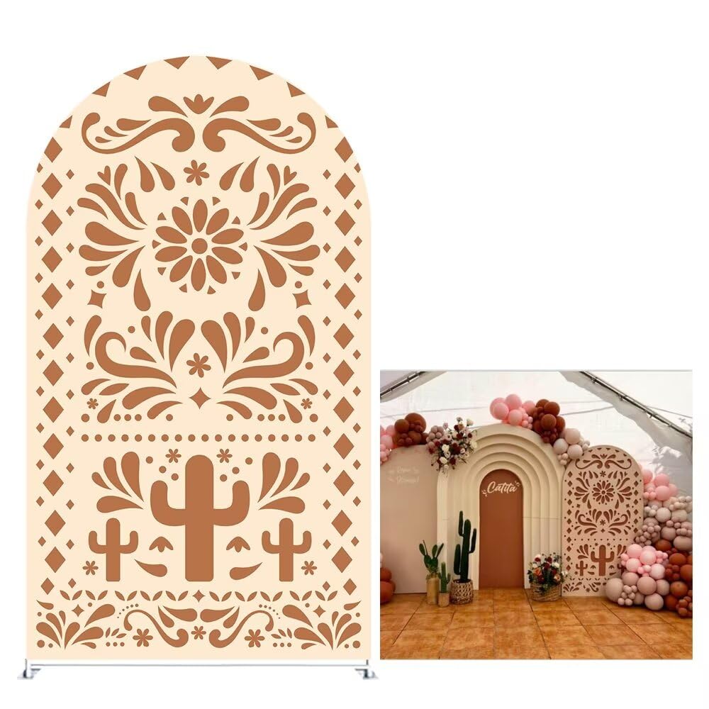 KONPON Arch Backdrop Covers for Mexican Talavera Wedding Party Stretchy Arched Photography Background Stand Covers Baptismx Baby Shower Decoration(