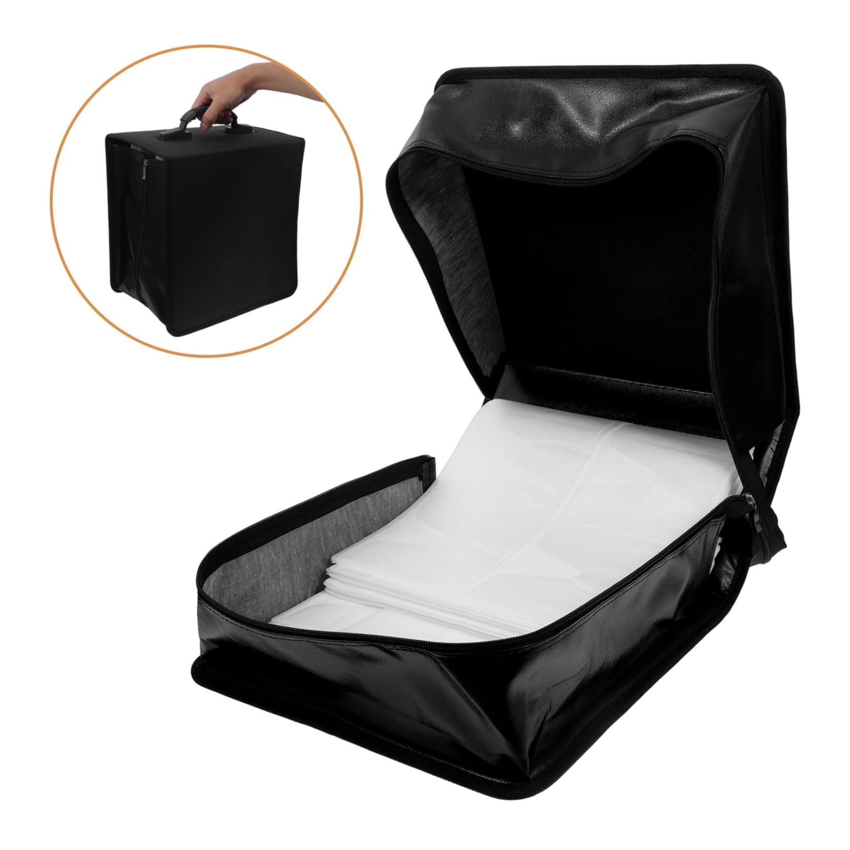 Ciieeo Portaoggetti Per Cd e Dvd in Pelle Pu Organizer Grande Capacità Fino Dischi Con Maniglia Portatile Custodia Per Archiviazione e Protezione Da Graffi Nera Per Auto Casa Ufficio e Vi
