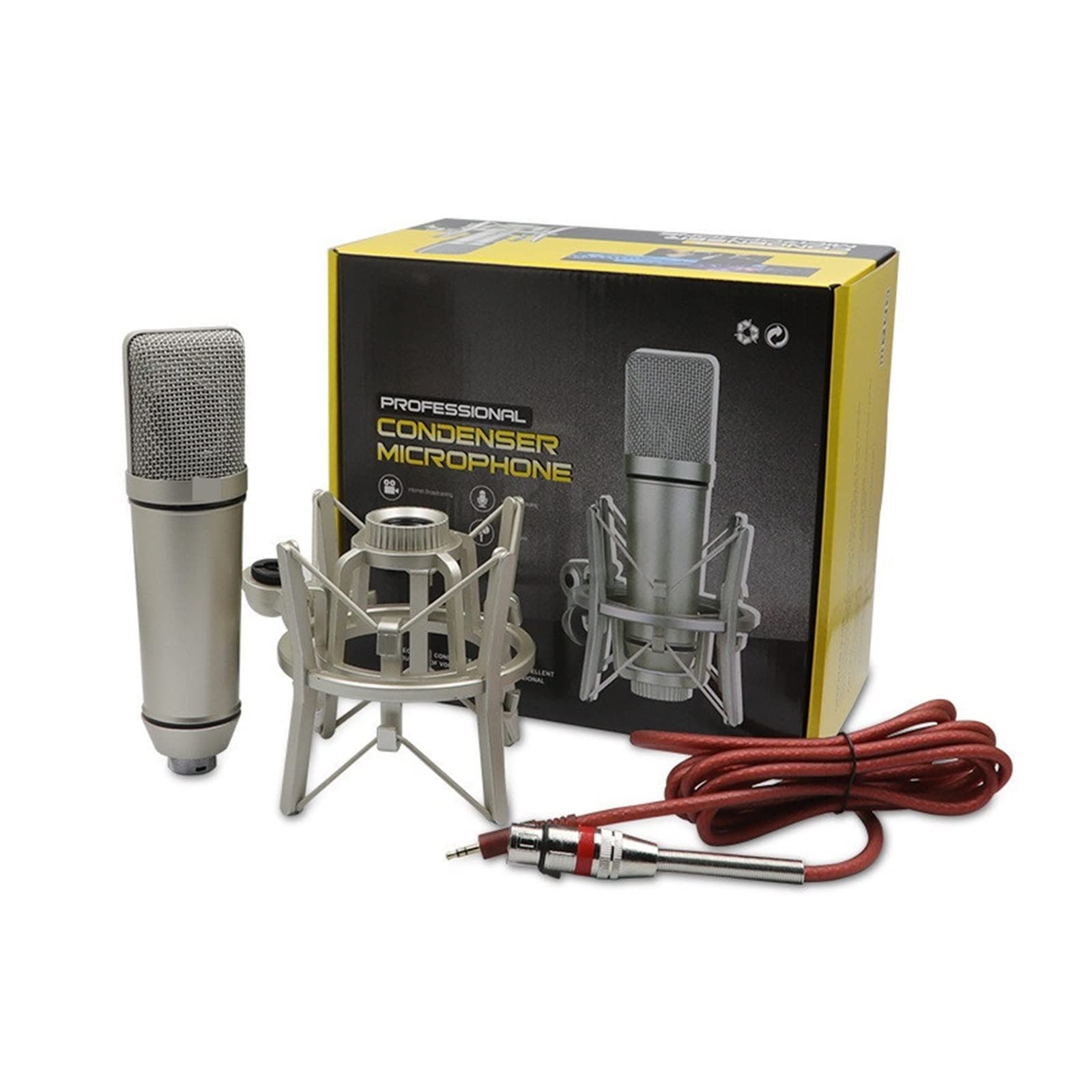 Microphone à condensateur en métal bleu avec suspension antichoc pour PC et podcasting