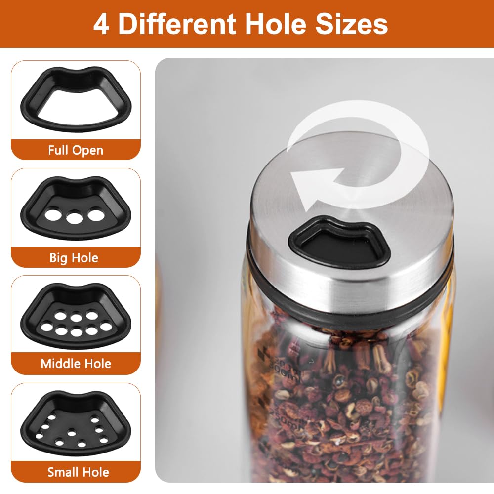 4 Barattoli Per Spezie In Vetro Borosilicato 200 Ml – Coperchio Girevole Con 3 Fori, Per Sale, Pepe E Grigliate