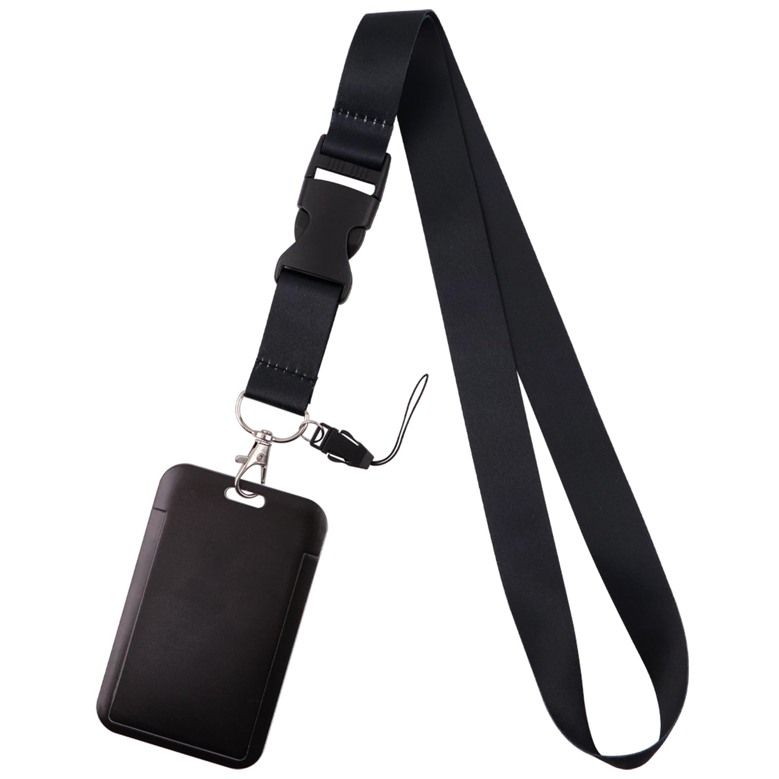 Black Lanyard Set for Neck with Clip for Keys with Card Holder for ID Badges Name Pass Card with Removable Buckle