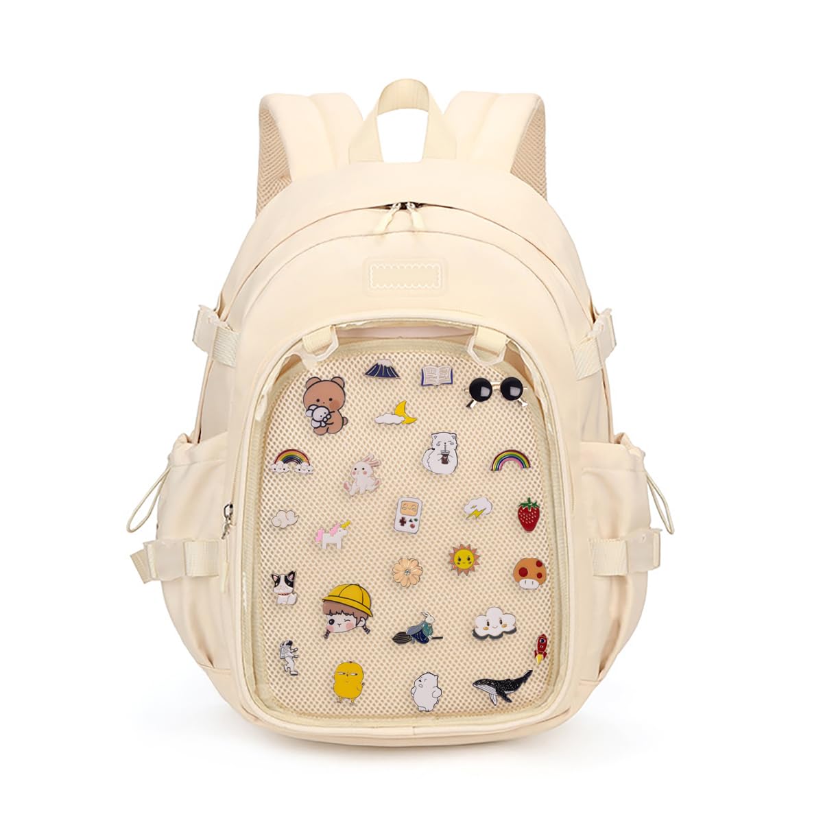 ZJYJING Ita Backpack with Pin Display Insert School Backpack for Girls Cute Ita Bag for Anime Badge Display (Off White)