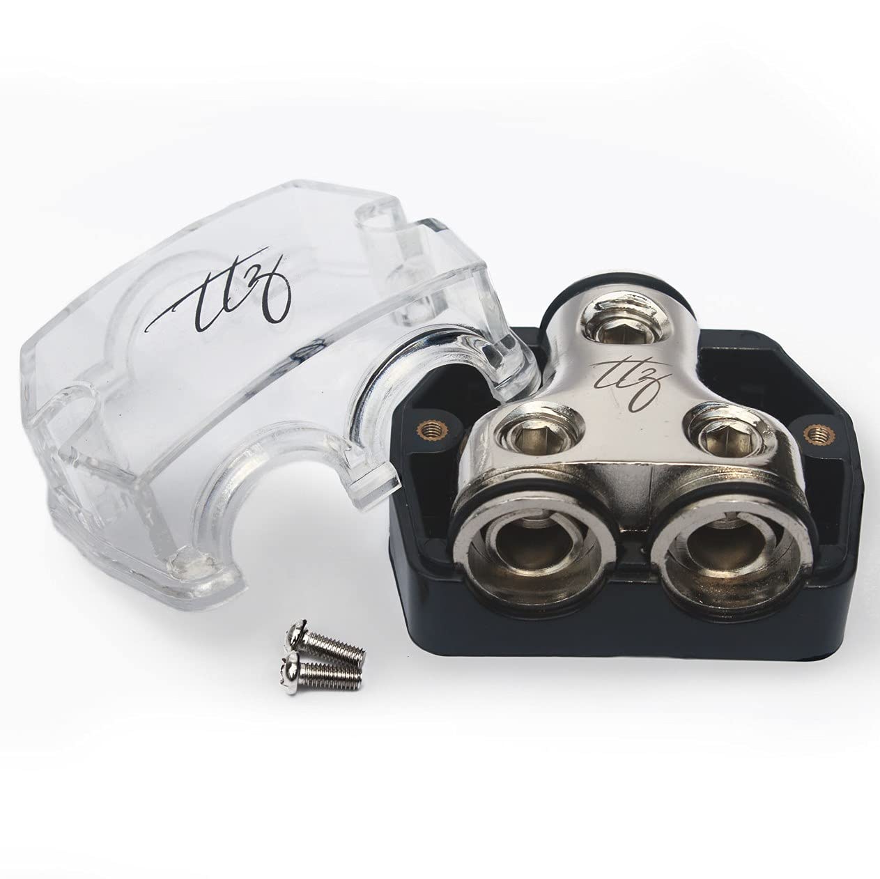 TTZ Audio Car Power Distribution Block Splitter for Multiple Power/Ground Options; 2 Styles – 2 Way (1/0 GA to 2X 1/0 GA or 4 GA); 3 Way (1/0 GA to 3X 4 GA) (2 Way (0GA to 2 x0GA/4GA))