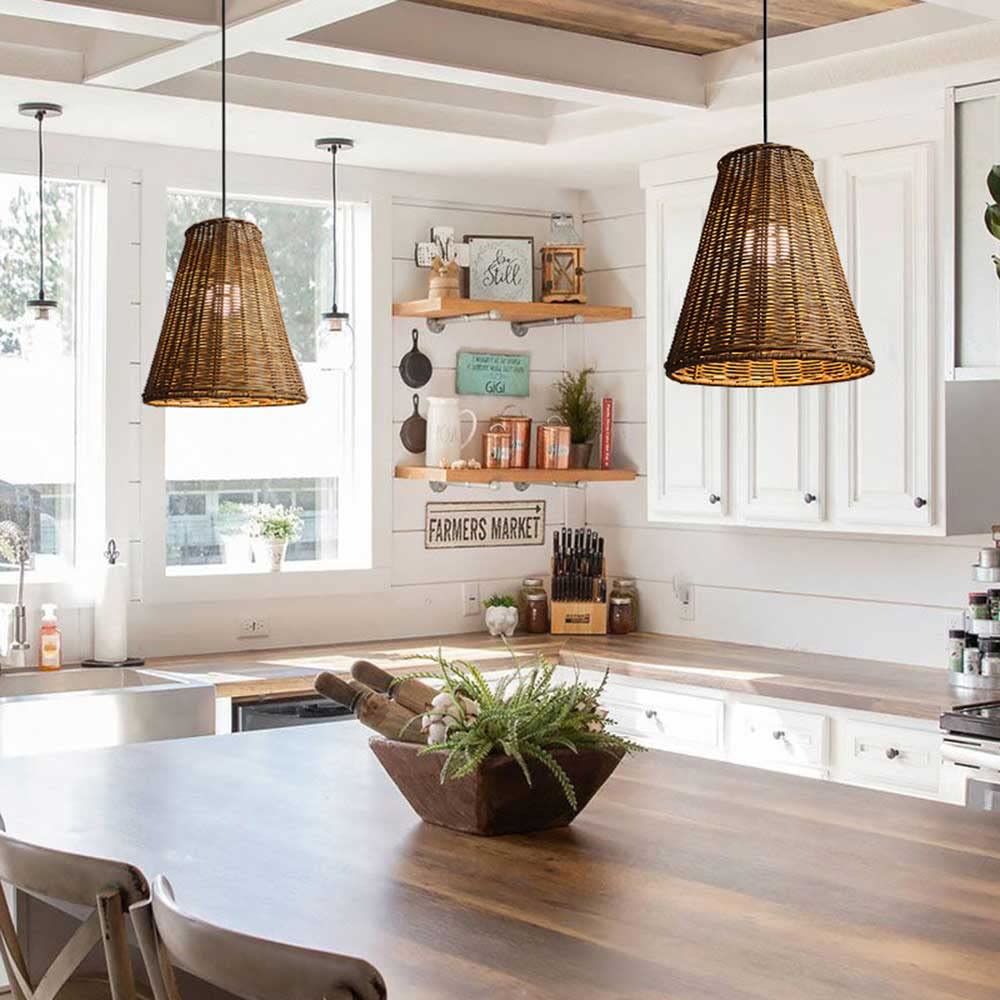 Lámparas Colgantes De Techo con Isla De Cocina Lámpara De Araña Tejida A Mano De Ratán Lámpara Tejida De Bambú Vintage Accesorios De Iluminación De Mimbre De Montaje E27 para Comedor, Granja