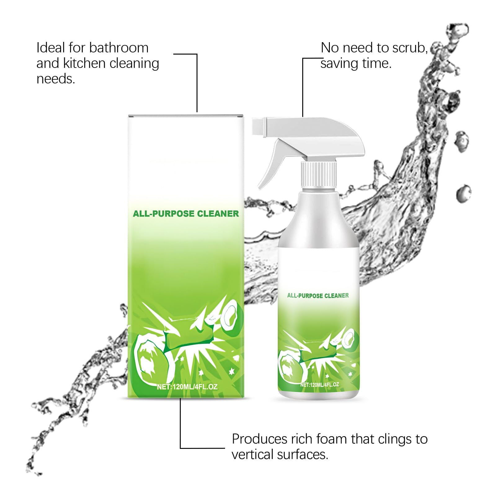 Mehrzweck-Reinigungsspray, Geeignet Für Bad Und Küche, Kraftvolles Reinigungsspray Für Verschiedene Oberflächen, Entfernt Seifenreste, Schmutz Und Wasserflecken Fliesen, Waschbecken Armaturen (5pcs)