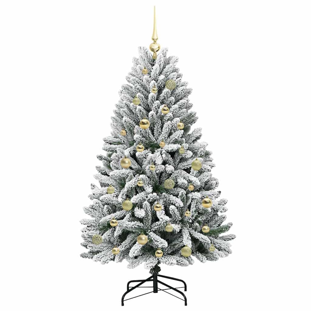 Sztuczna choinka, 150 cm, zielono-biała, PCW i metal, z 150 diodami LED o ciepłej białej barwie, do użytku wewnątrz i na zewnątrz, w zestawie zestaw kul