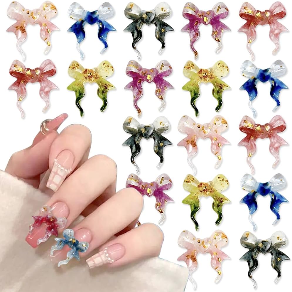 40 PCS Bow Nail Charms Y2K,3D Ribbon Bows for Nails Charms