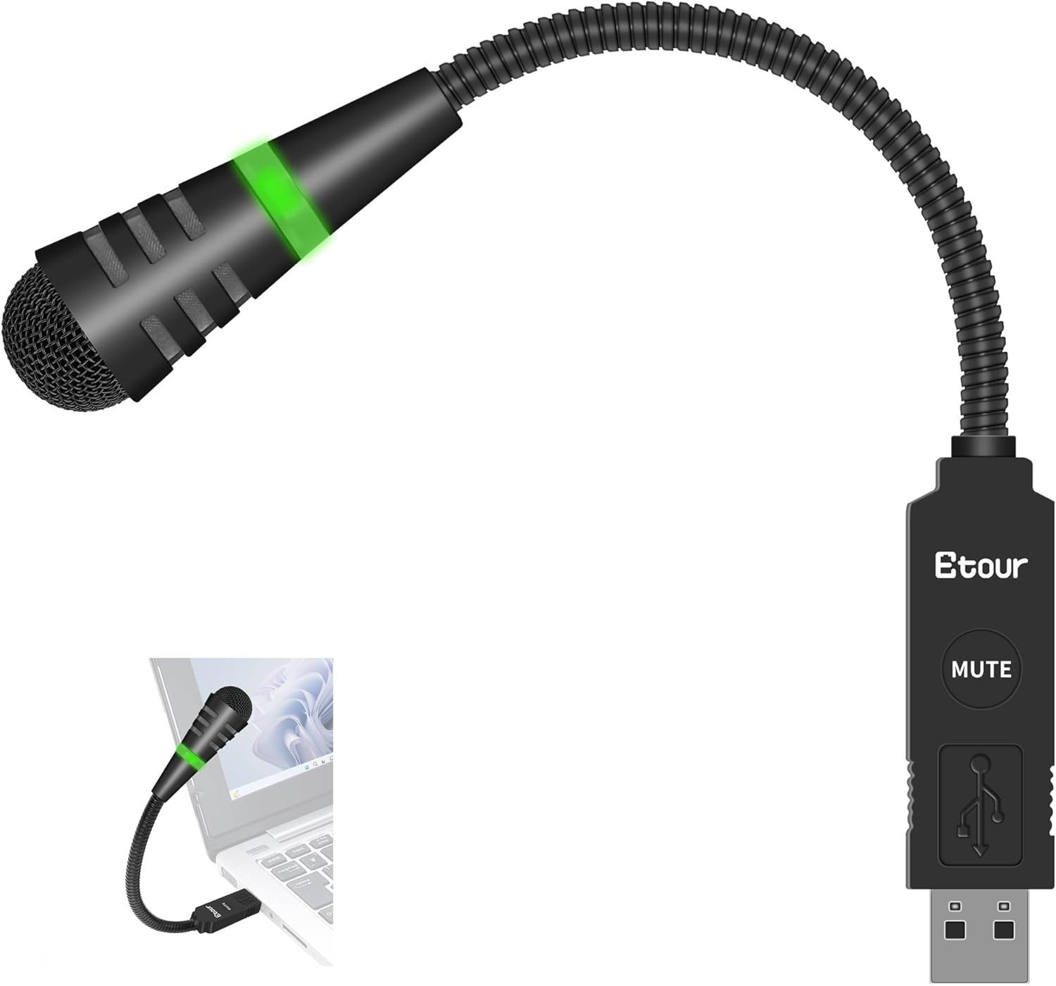 Mini USB Gooseneck Microphone for Laptop, Little Cardioid Condenser USB Computer mic, Mute Button with LED Indicator for PC and Mac, Plug & Play Remote Work Online Class/Zoom Meetings