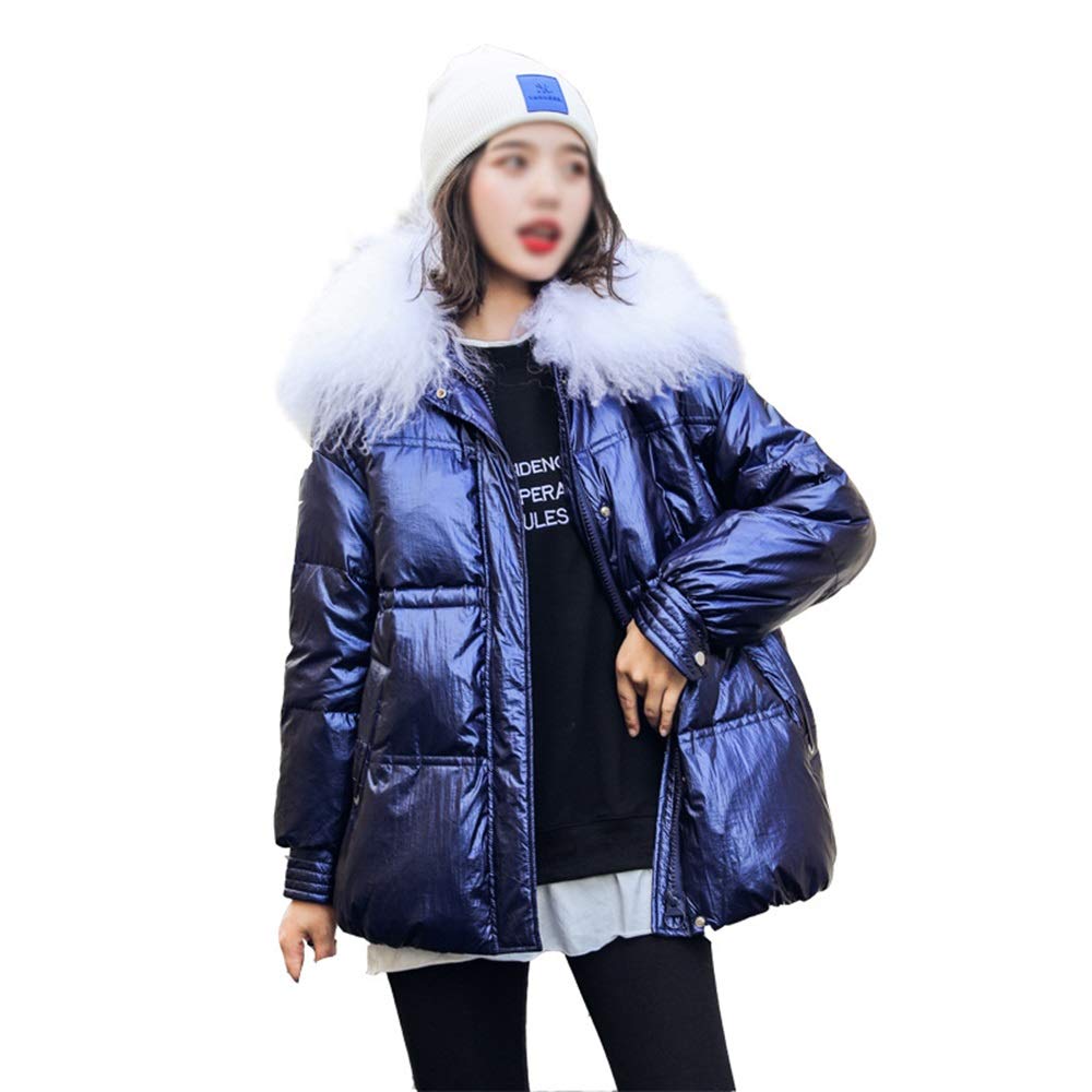 YRF Fashion Medium Length Thickened Down Jacket with Fur For Women (Color : Black, Size : M)