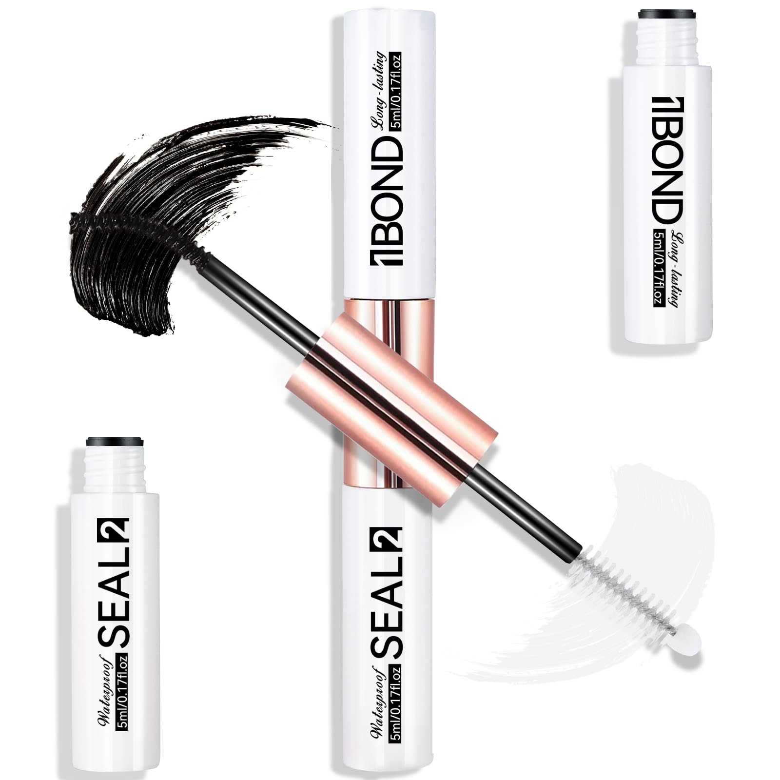 Eyelash Glue, Lash Bond and Seal, Latex-Free Lash Glue for Sensitive Eyes, Waterproof Strong Hold Eyelash Cluster Adhesive for 72 Hours