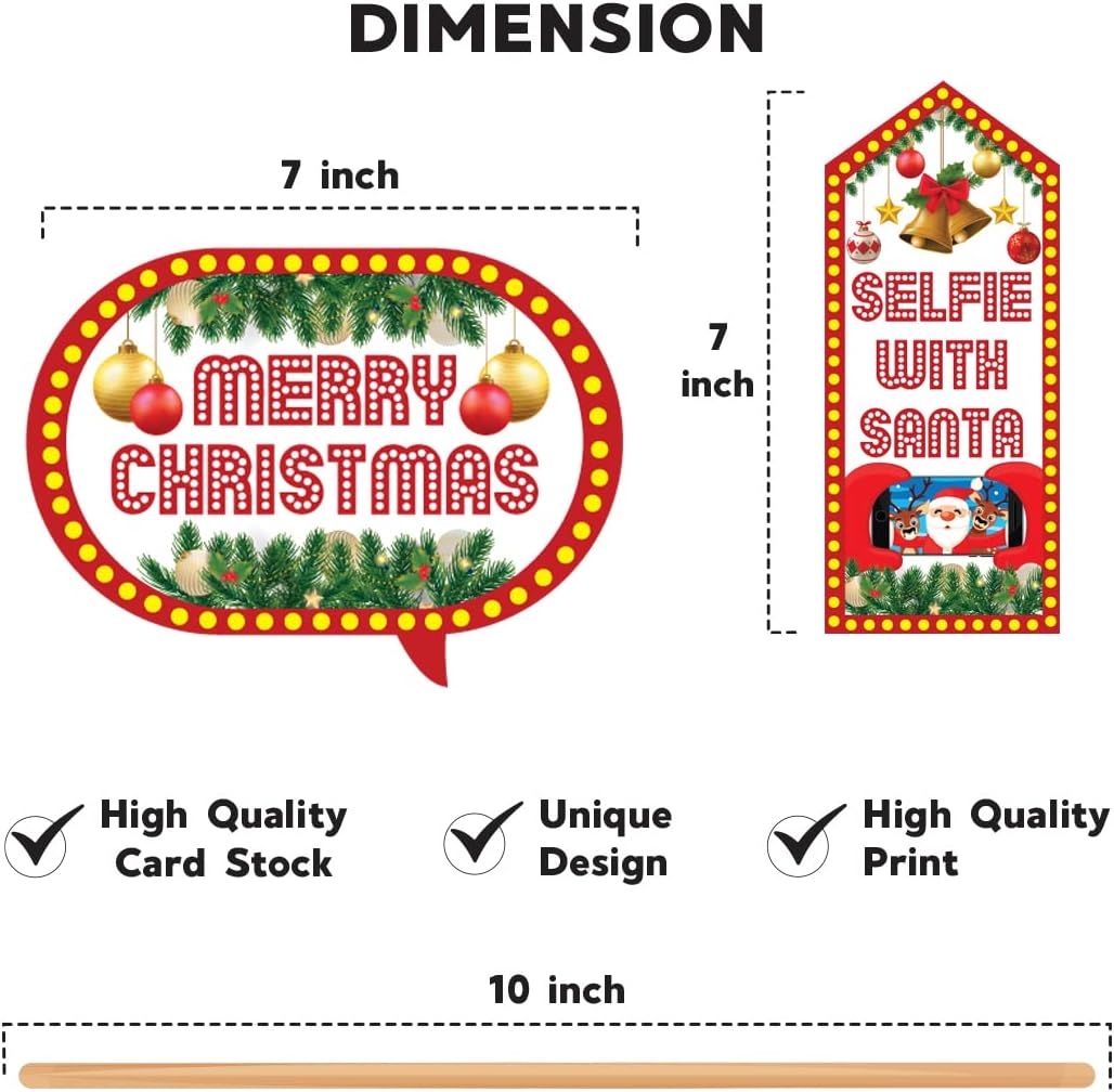Samyuktha 15 Pcs Merry Christmas Party Photo Booth Props Kit, Christmas Theme Party Selfie Props, Funny Xmas Selfie Props for Kids Adults, X-mas Photo Props