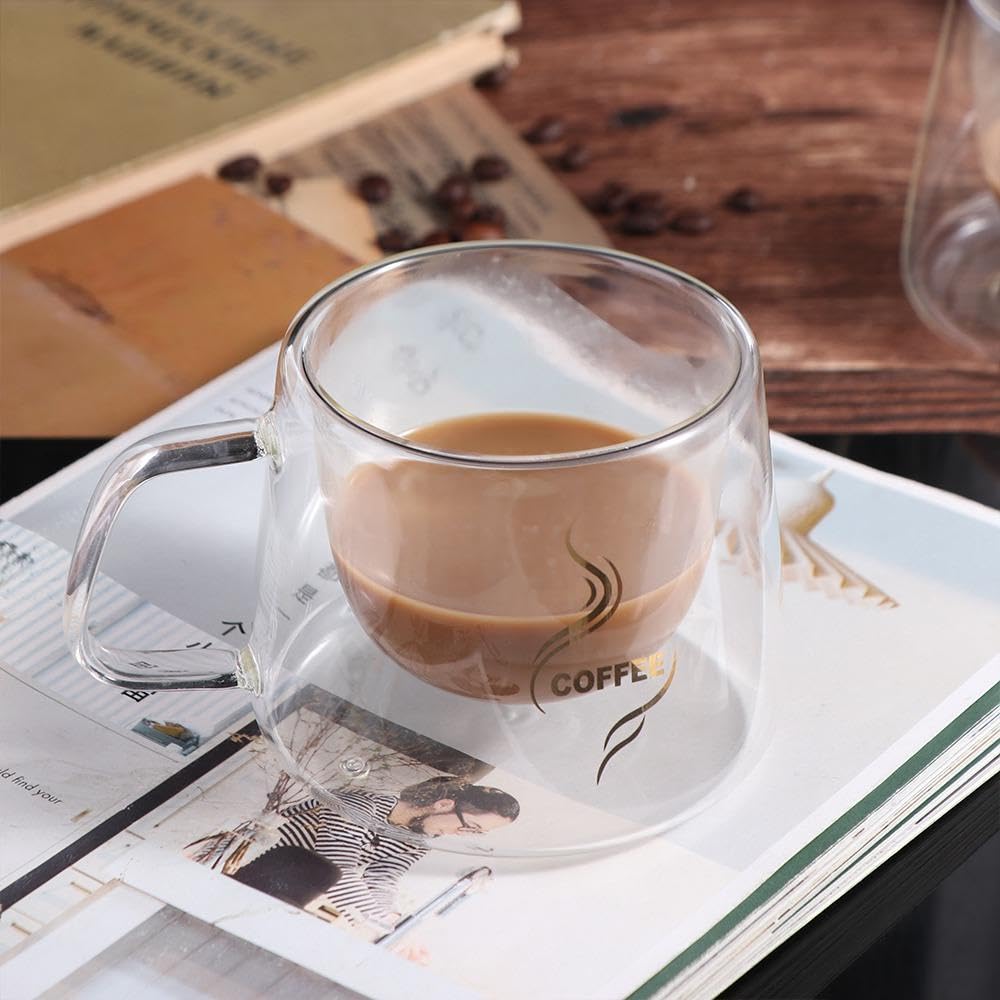 Amazon.com: 200 ML Glass Coffee Mugs, Double Wall Insulated Glass Mugs with  Handle Heat-Resistant Tea Cup Perfect for Espresso, Latte and  Cappuccinos(B) : Home & Kitchen