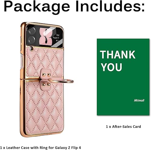 Miniatura 7 de Miimall Funda de cuero para Samsung Galaxy Z Flip 4 con protector de lente de cámara, soporte de anillo con soporte de cuero de lujo, funda