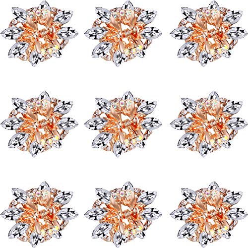 10 Pieces Crystal Rhinestone Hair Claw Clips Mini Jaw Claw Clips Small Flower Design Barrettes Crystal Hairpins Vintage Metal Rhinestone Hair Clip Accessories for Women Girls, Rose Gold Tone
