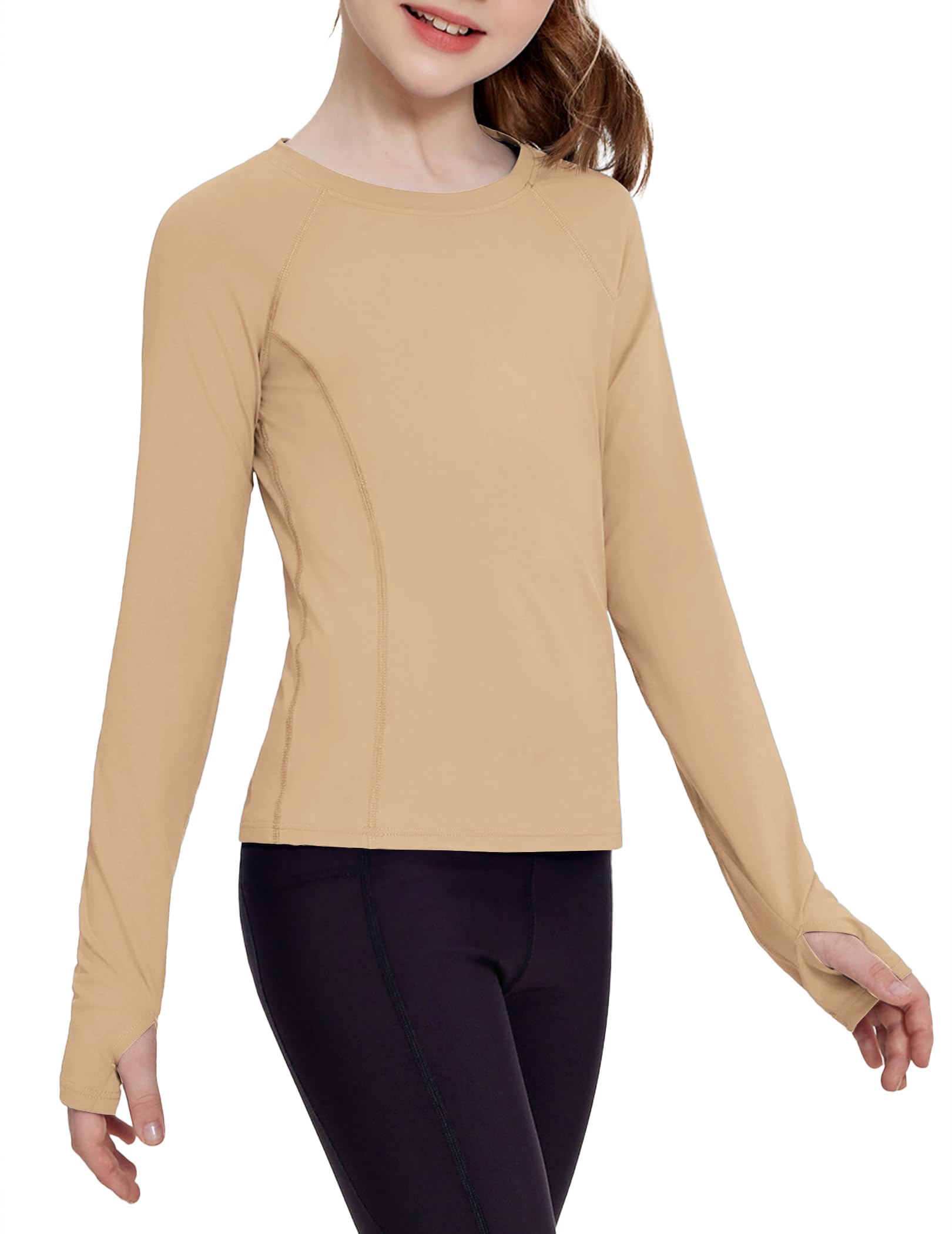 Zaclotre Girls Long Sleeve Shirts with Thumb Holes Kids Athletic Top Tees