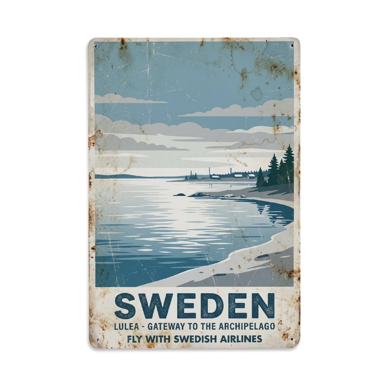 Vintage Travel Lulea Sweden Bay Metal Tin Sign