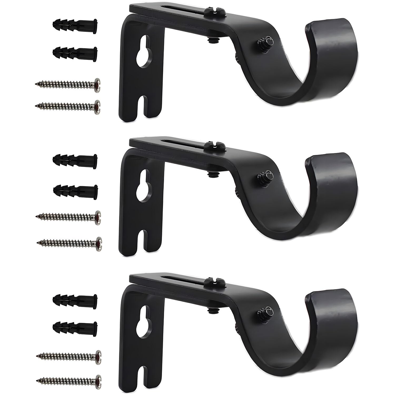 X spring Curtain Rod Bracket, 3 Pack Curtain Rod Brackets, General Adjustable Heavy Duty Drapery Rod Holders, Hardware Window Curtain Rod Support Hanger for 1 Inch Rod with Installation Screws (Black)