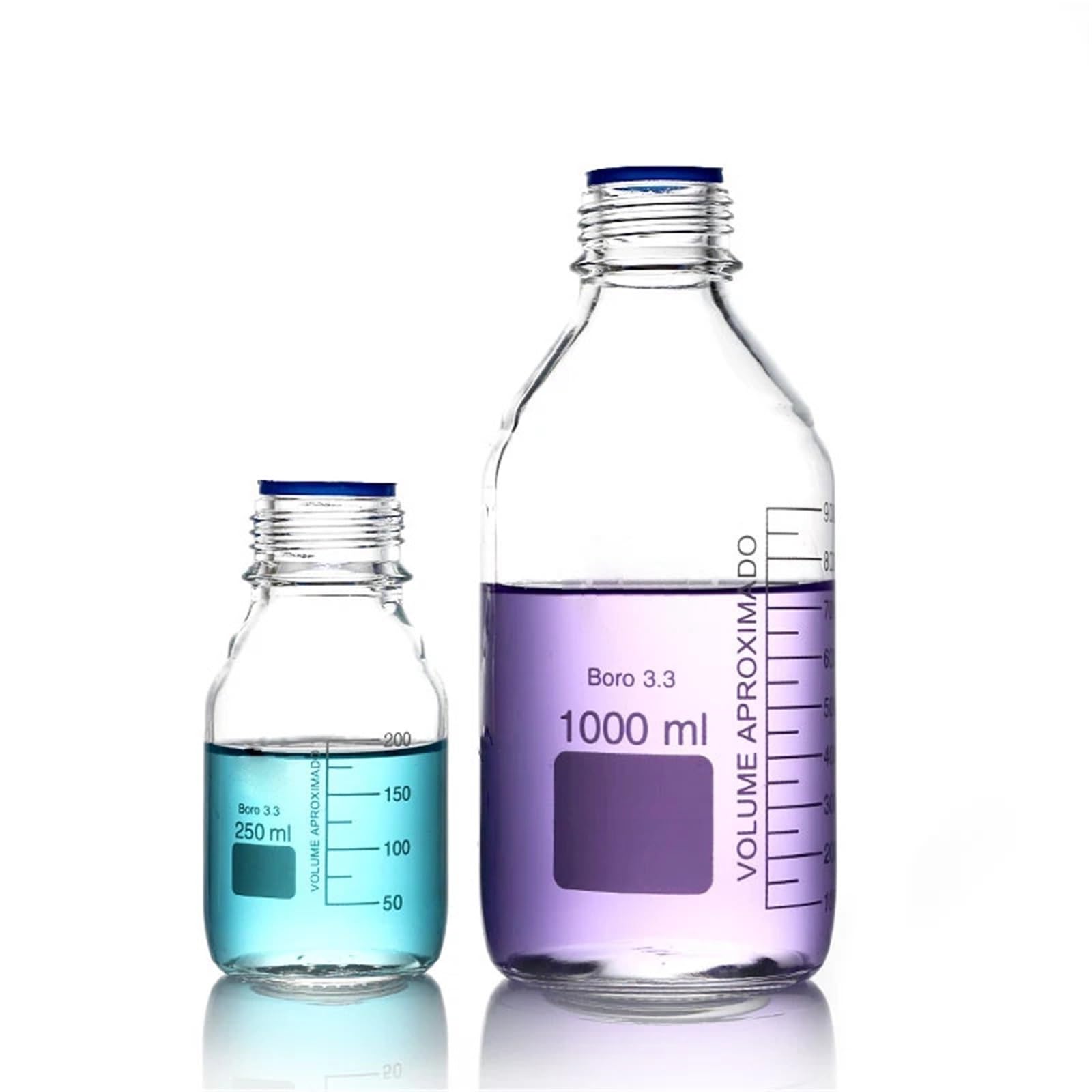 Botella de reactivo de laboratorio, botella de muestreo de vidrio graduada con tapa de rosca(Clear 1000ML)