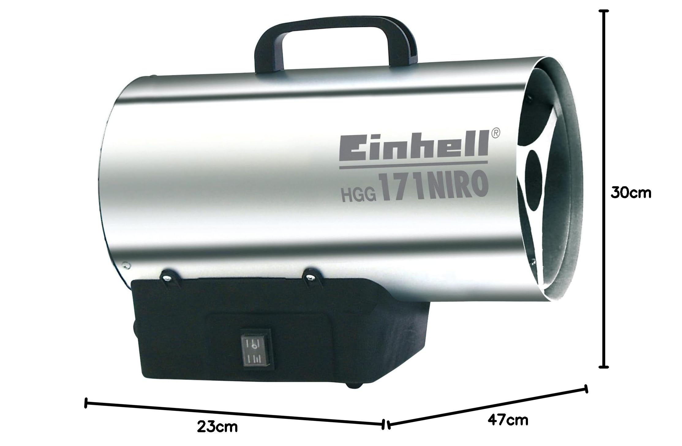 Einhell Heißluftgenerator HGG 171 Niro (17 kW, 700 mbar Betriebsdruck, 1000 m³/h Luftvolumenstrom, Piezozündung, Rückbrandsicherung, Turbo-Ventilator), Silber, Schwarz