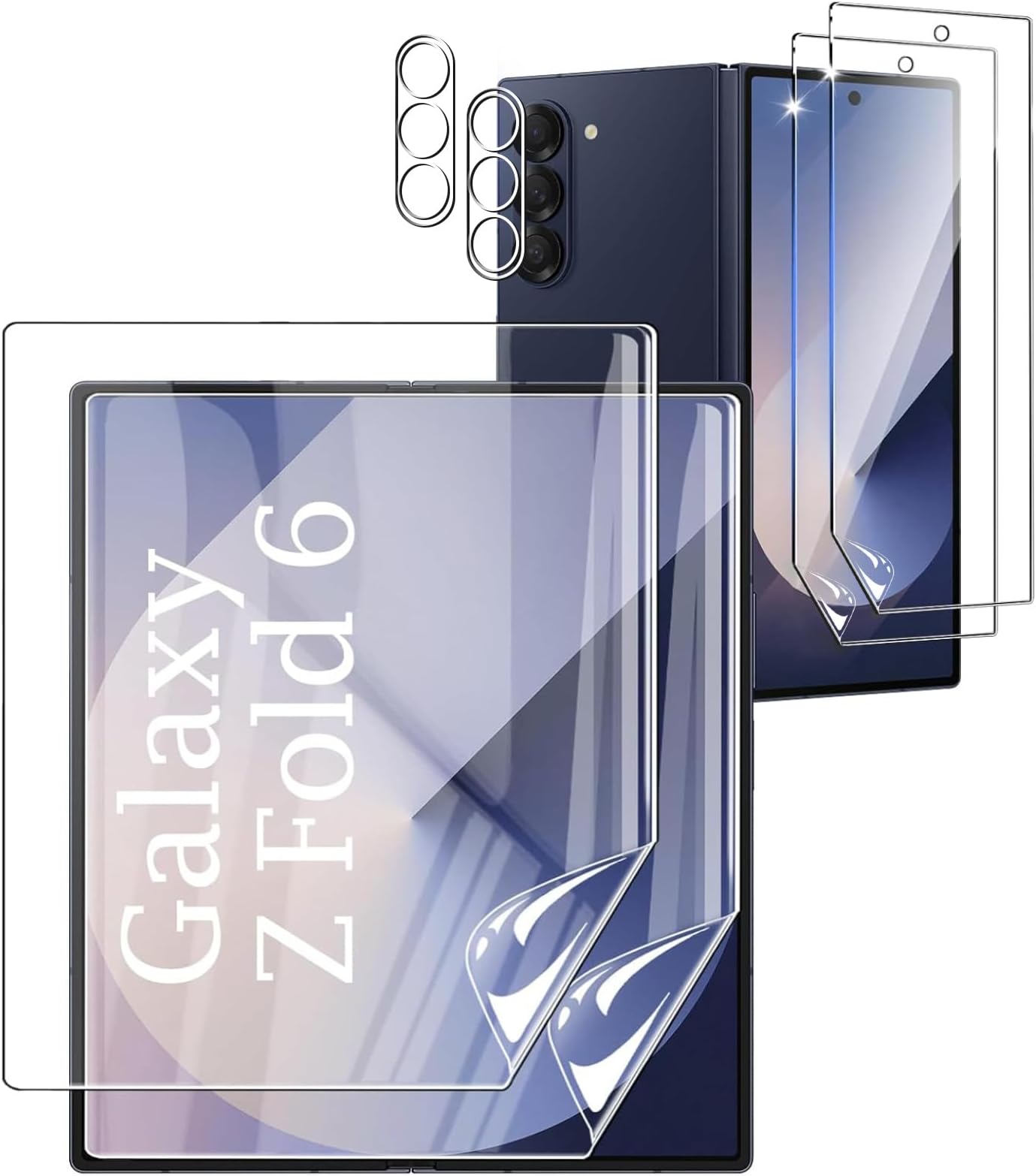 Zurligi Screen Protector for Samsung Galaxy Z Fold 6, 2 Inside Flexible TPU Films + 2 Front TPU Covers + 2 Camera Lens Protectors, HD Clear, Scratch-Resistant, Bubble-Free, with Installation Tool