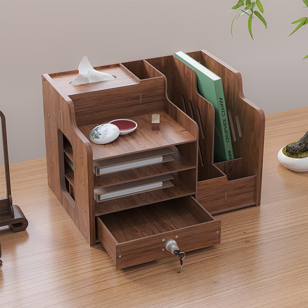 Organizer da scrivania in legno grande capacità formato A4 per ufficio casa scuola JB07-2 legno di noce