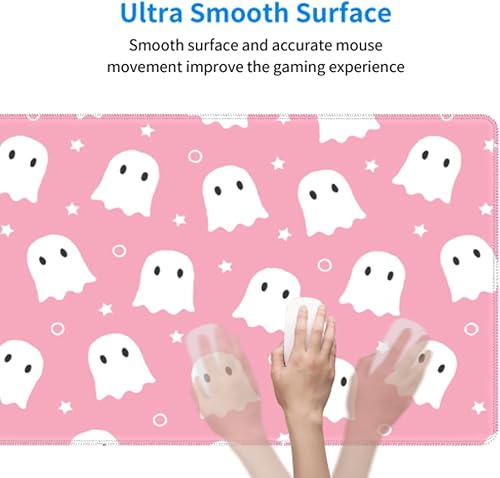 Miniatura 5 de Alfombrilla de mouse rosa con diseño de fantasma, tamaño XL, 31.5 x 11.8 pulgadas, diseño divertido de Halloween, diseño gracioso, tapete extendido