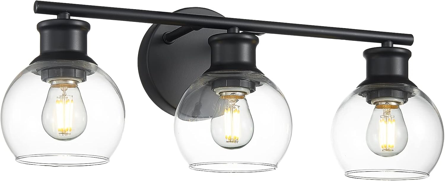 Buy kinyota Black Bathroom Light Fixtures, Modern Clear Globe Glass