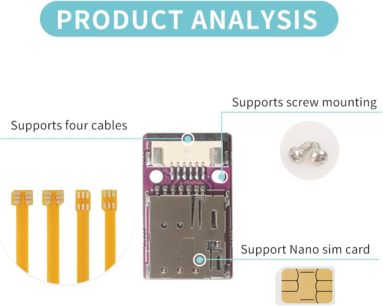 Cell Phone Nano SIM Card Extension Cable CPE SIM Card Slot Adapter FPC Cable Test Board SIM Device Repair Test Board, Replaceable Cables, External Card Reader