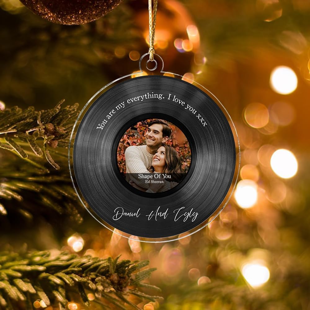 GOSSBY Personalized Custom Ornament Photo Ornament - Customized Your Photo Ornaments for Couple - Vinyl Record - Couple Photo Gifts, Custom Photo Couple Ornaments,