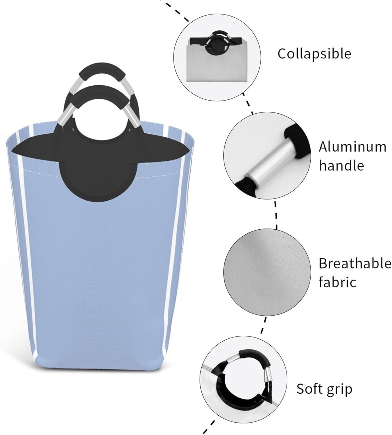 Large Laundry Basket, Blue Girls Laundry Hamper Bag Collapsible Washing Bin With Handles for College Dorm, Family Essentials Storage