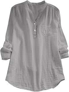 Musselin Bluse Damen Baumwolle Leinen Shirt V Auss